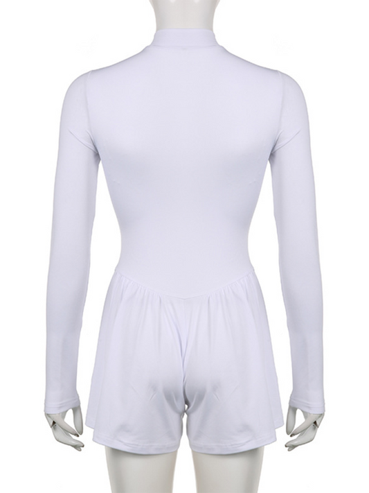 Women's Solid Color Casual Sportswear Zipper Wide-Leg Jumpsuit Shorts