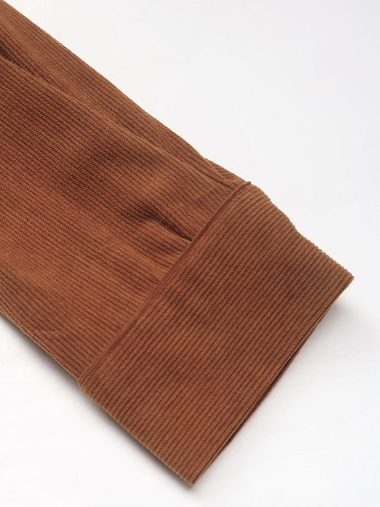 Lapel stitching lace long-sleeved shirt corduroy dress