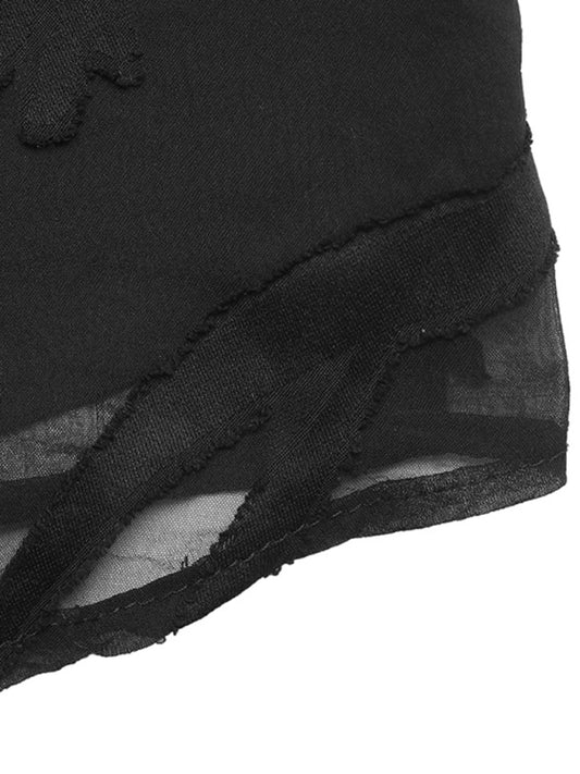 Sexy and elegant lace stitching stand collar puff sleeve solid color shirt