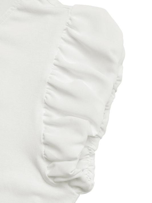 Casual Bowknot Round Neck Pullover Beaded Puff Sleeve T-shirt