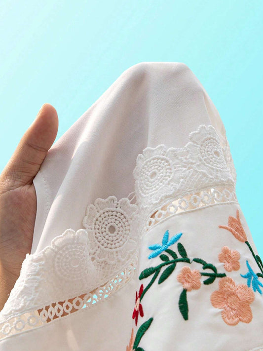 Lace Embroidered Chiffon Blouse - Sleeveless Hollow Top