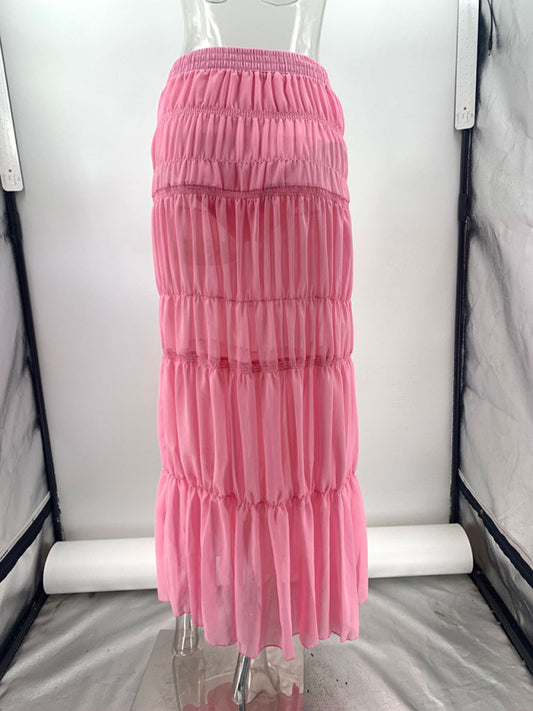 Pleated see-through pink skirt (with safety pants)