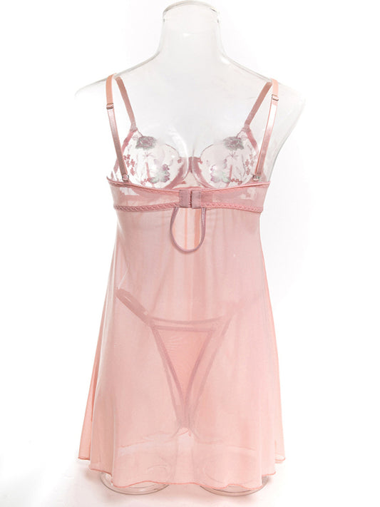 Women's Bra Flower Lace Embroidery Gathered Sexy Underwear Set