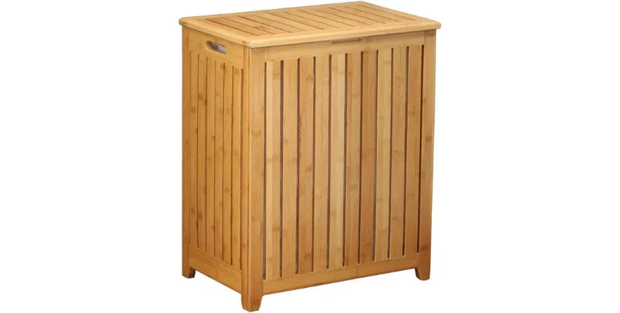 Oceanstar bamboo laundry hamper with slatted design and lid, eco-friendly bathroom storage