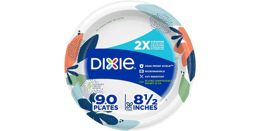 Dixie 90-pack 8.5-inch medium paper plates with colorful leaf design and eco-friendly features