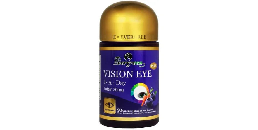 Evergreen Vision Eye dietary supplement bottle with lutein, 90 capsules for eye health