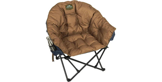 Tommy Bahama XL jumbo padded camping chair with brown cushion and black foldable frame