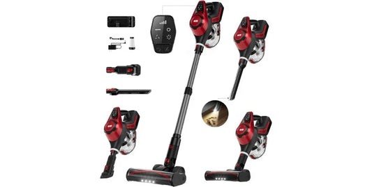 Cordless vacuum cleaner with multiple attachments and LED light for versatile home cleaning