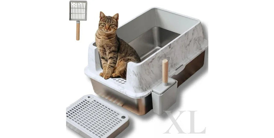 Upgrade Your Cat’s Litter Space with the House of Ralston Marble Design Stainless Steel Cat Litter Box