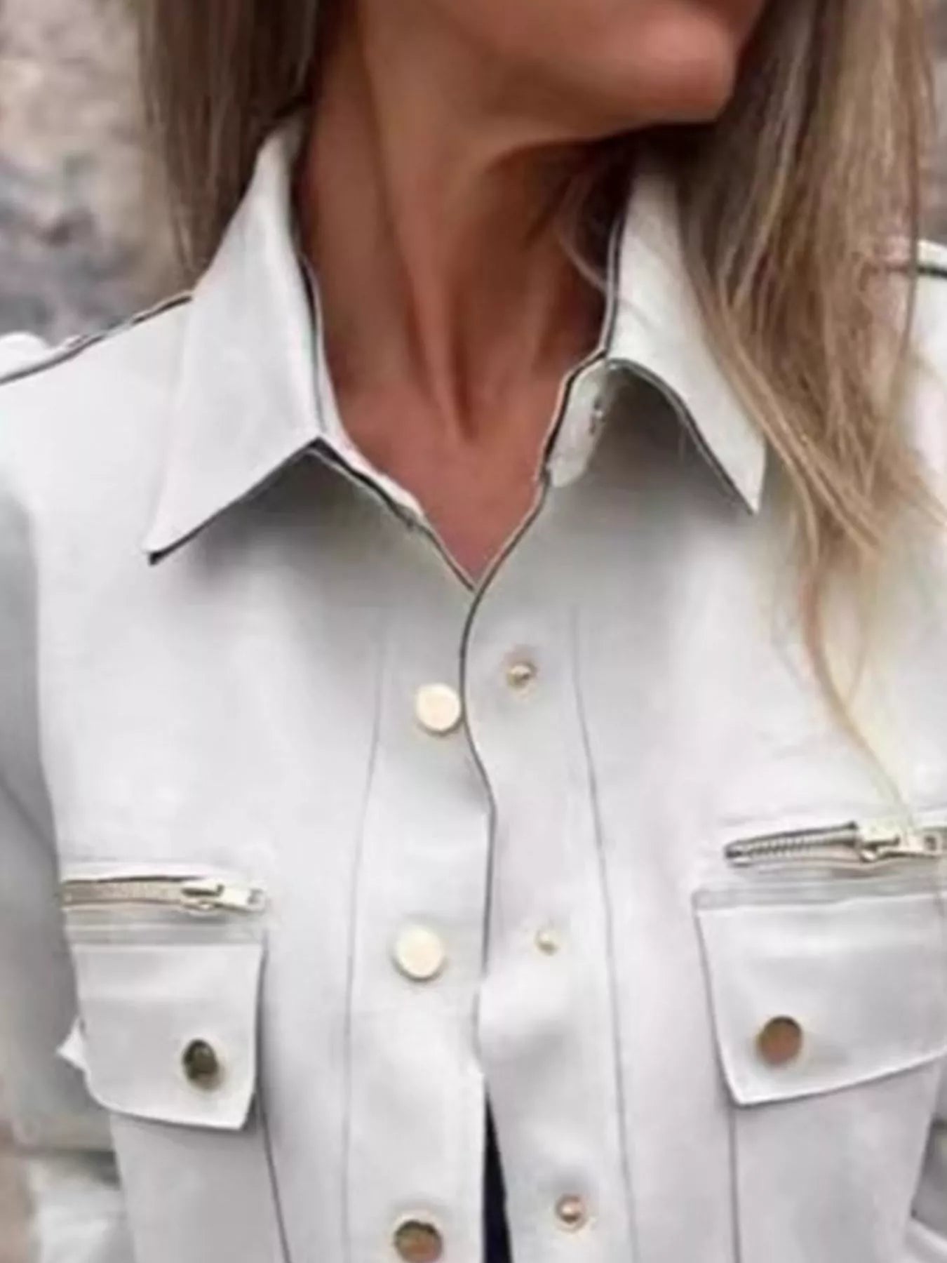 Full Size Snap Down Long Sleeve Jacket Plus Size