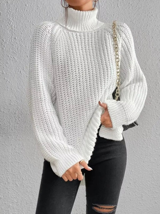 Full Size Turtleneck Long Sleeve Sweater Plus Size White