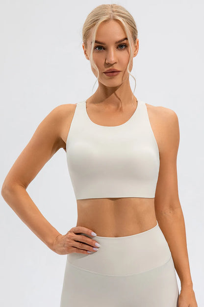 Round Neck Cutout Cropped Active Tank White