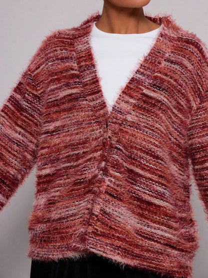 Chunky Knit V-Neck Button-Up Cardigan