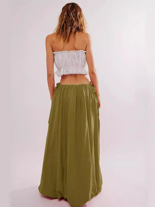 Side Bow Maxi Skirt with Pockets