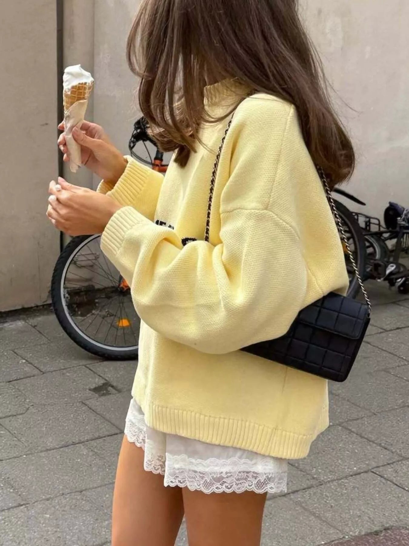Letter Ribbed Hem Long Sleeve Sweater
