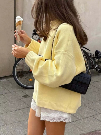 Letter Ribbed Hem Long Sleeve Sweater
