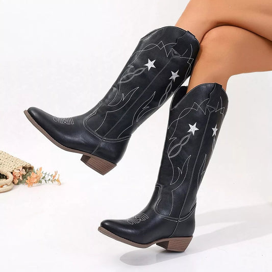 Western Star Embroidered Cowboy Boots Black