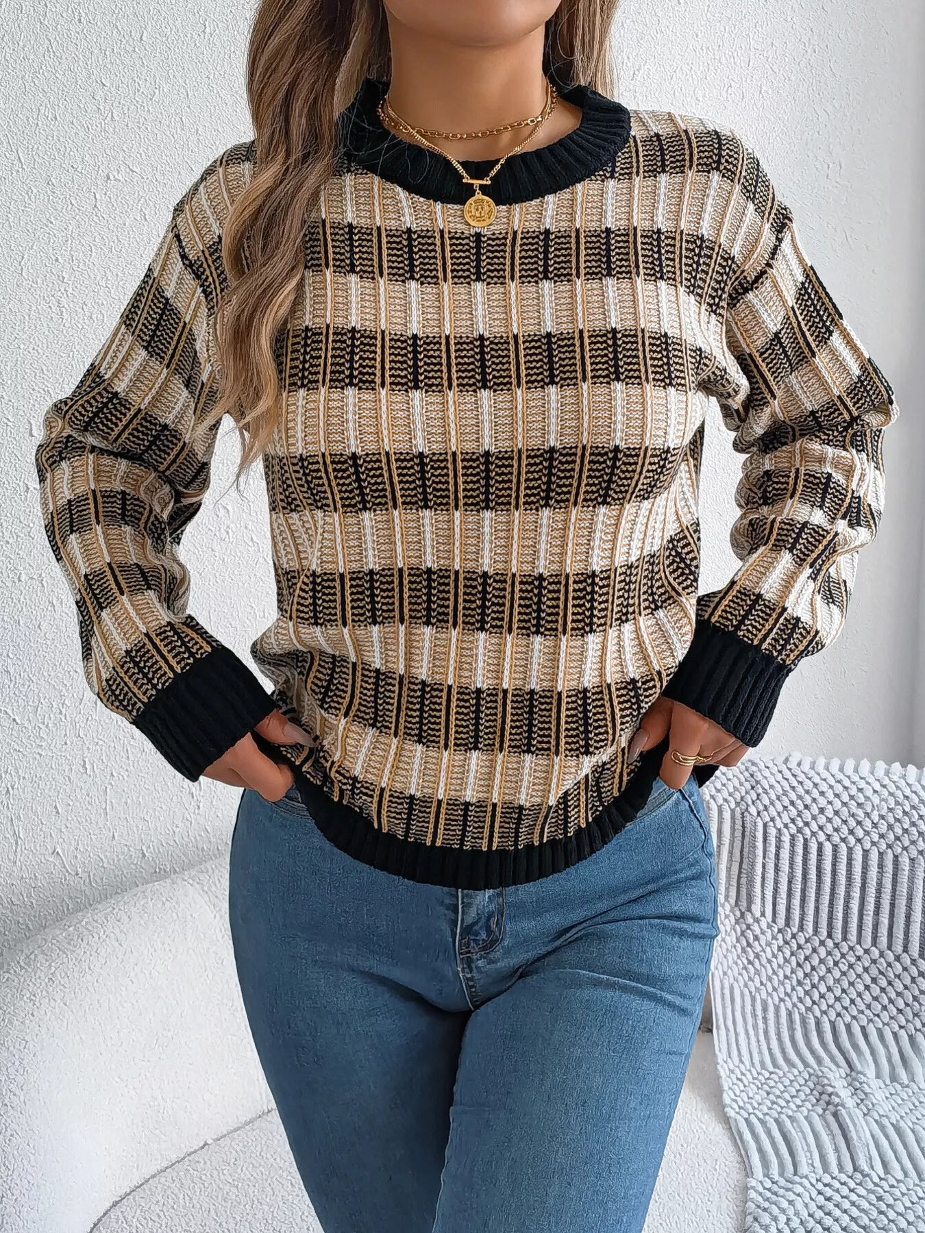 Striped Round Neck Long Sleeve Sweater
