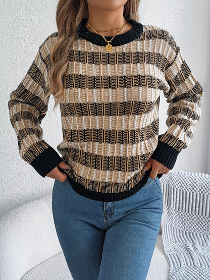 Striped Round Neck Long Sleeve Sweater