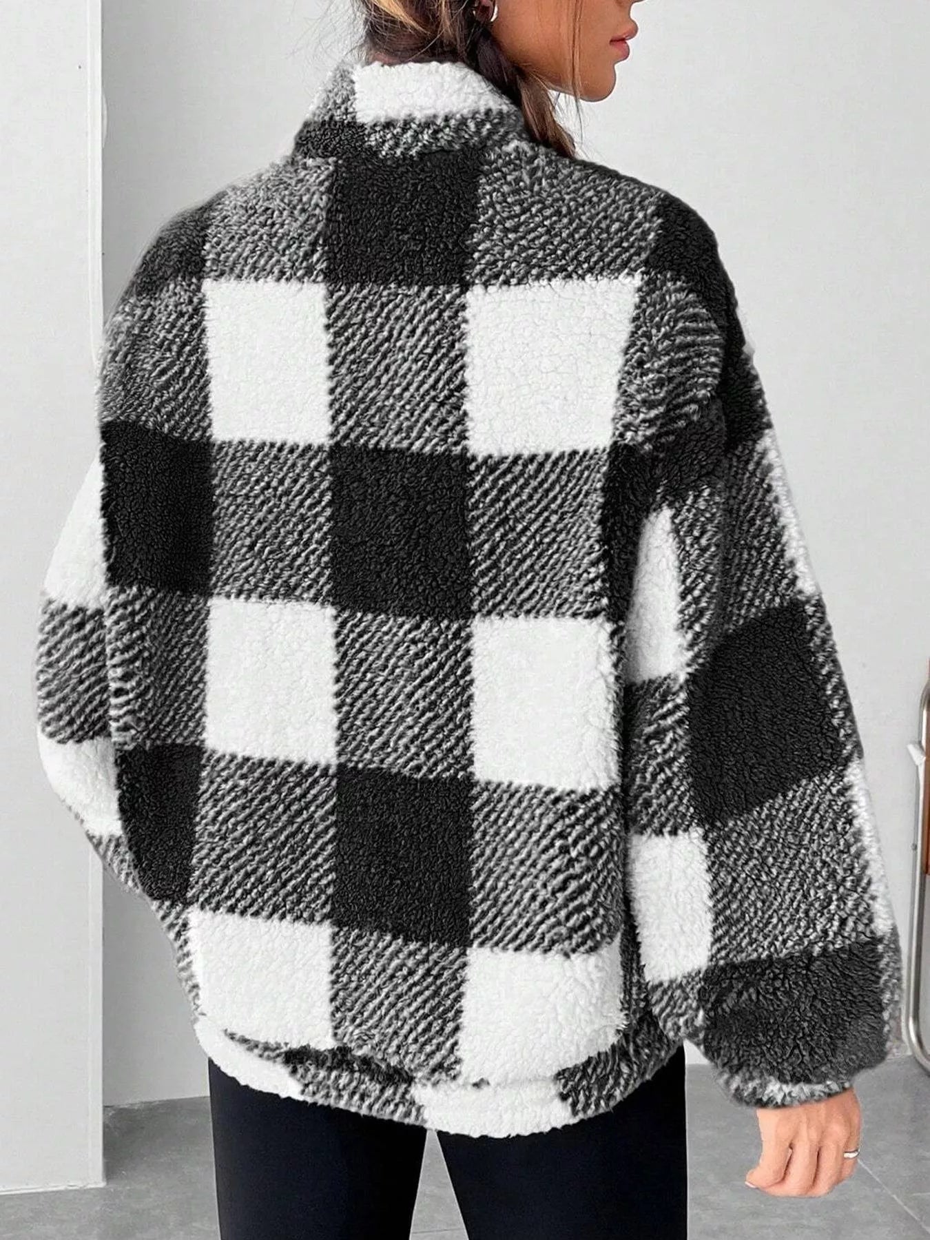 Full Size Plaid Sherpa Long Sleeve Sweatshirt Plus Size