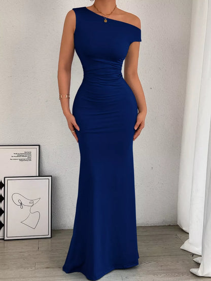 One-Shoulder Ruched Bodycon Maxi Dress
