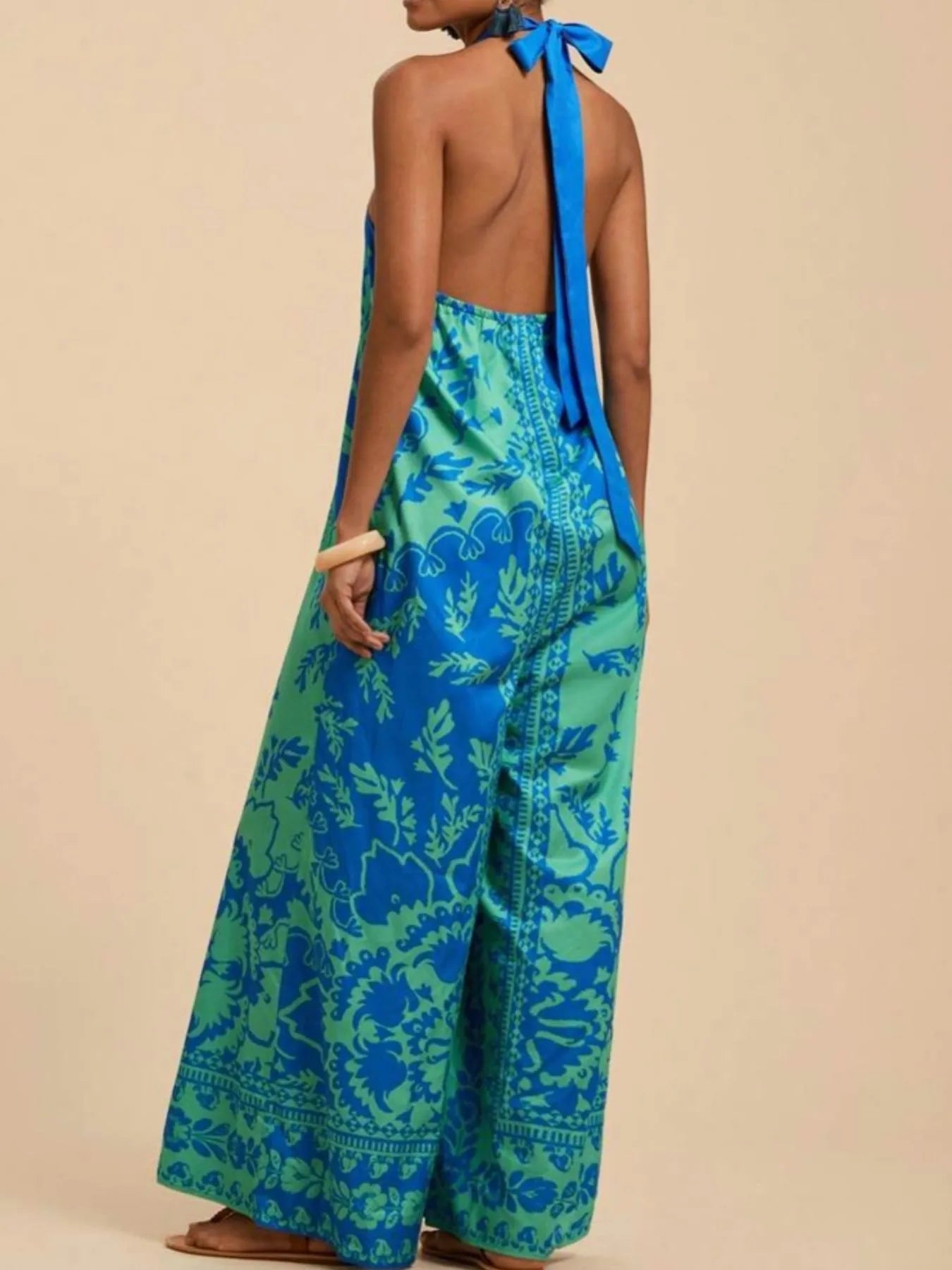 Printed Halter Wide-Leg Jumpsuit