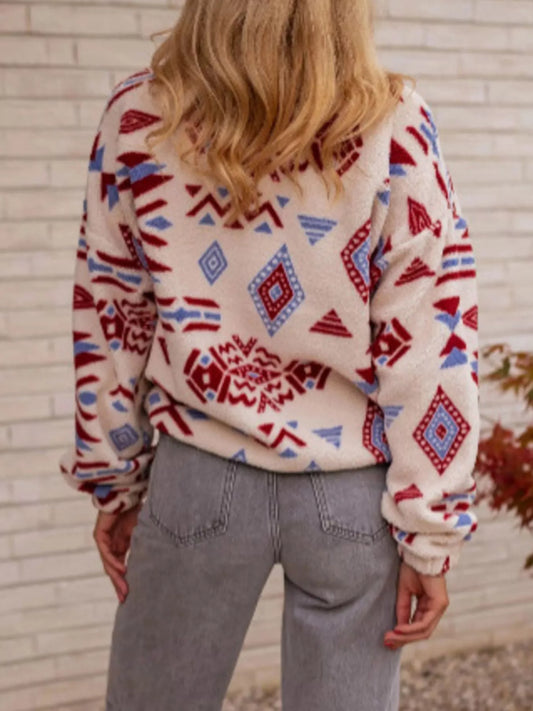 Geometric Pattern Fleece Sweatshirt