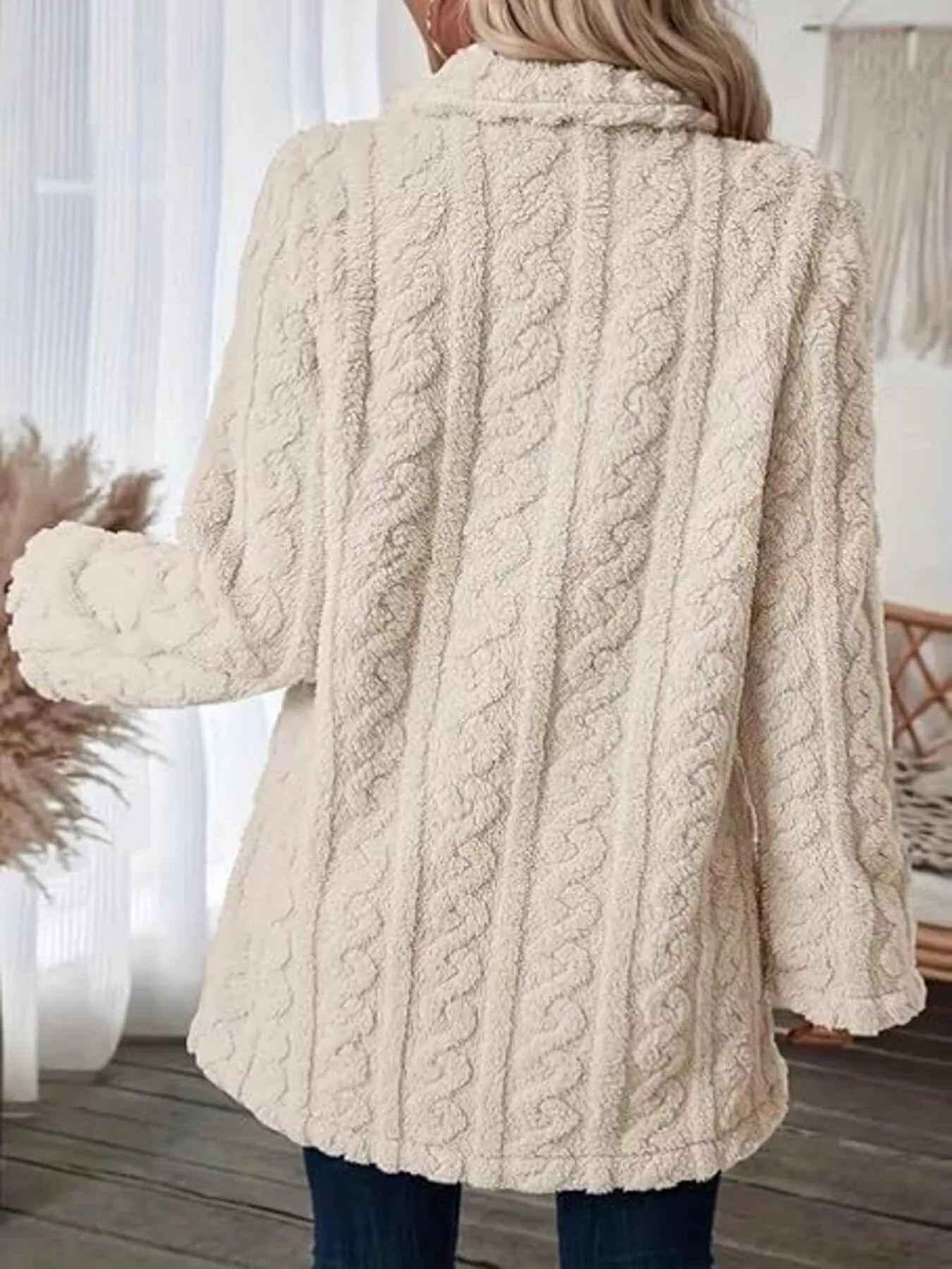 Double-Breasted Fleece Longline Coat