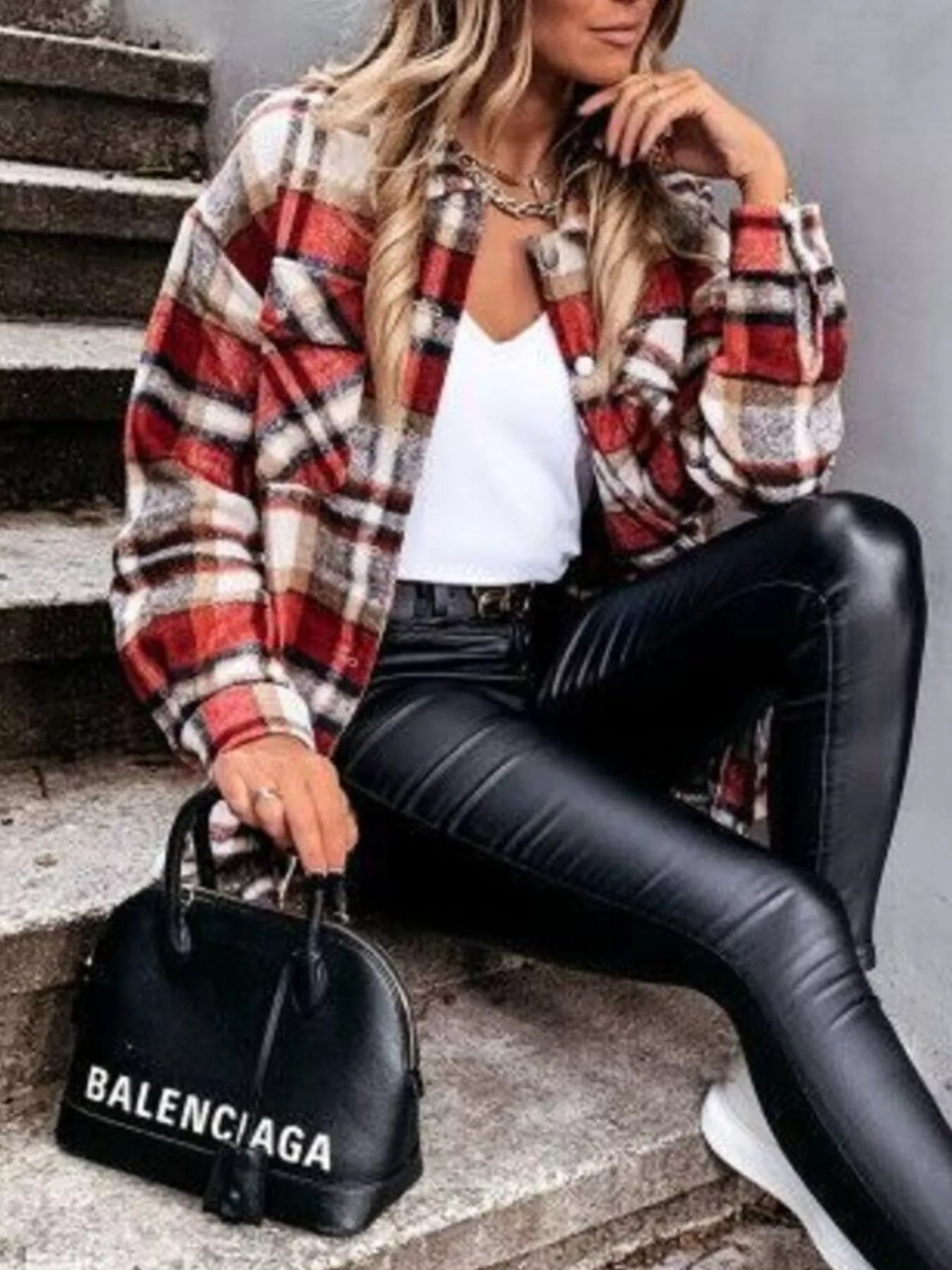 Plaid Button-Down Long Sleeve Shacket