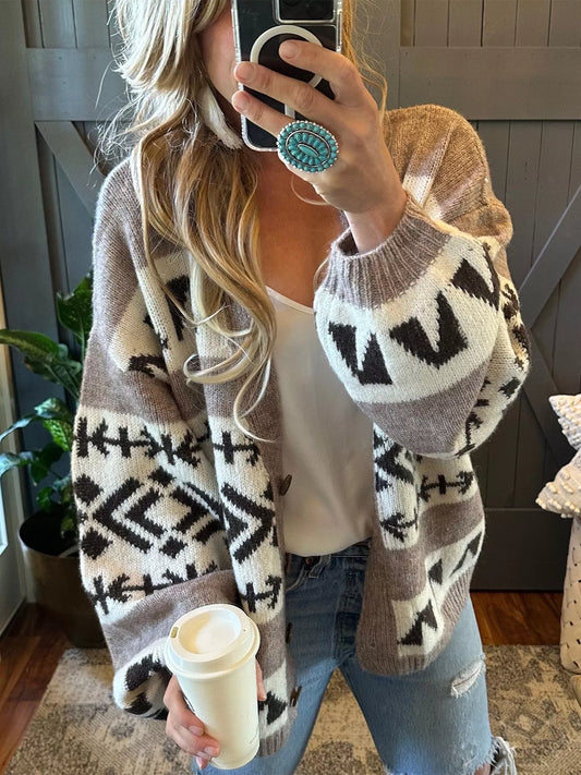 Aztec Pattern Oversized Button Up Cardigan
