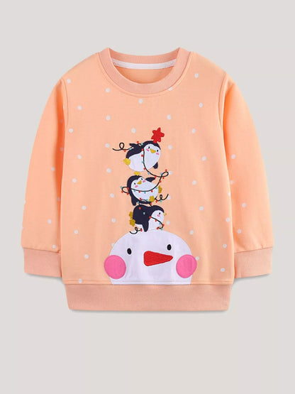 Children's Penguin Round Neck Sweatshirt Watermelon pink