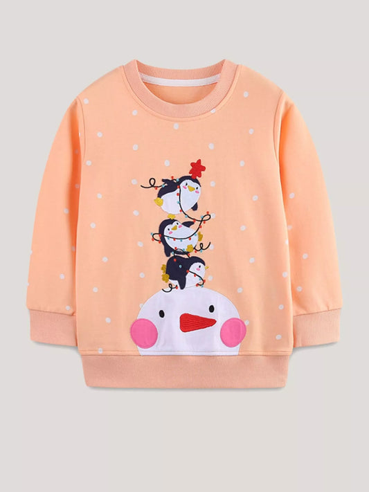 Children's Penguin Round Neck Sweatshirt Watermelon pink
