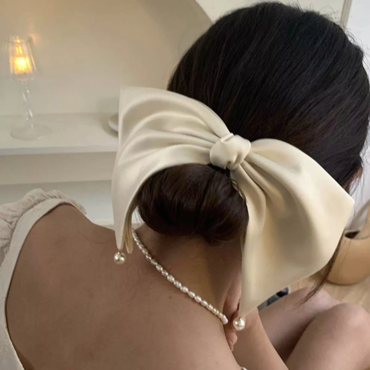 Satin Pearl Bow Hair Clip