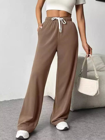 Drawstring Wide Leg Pants Brown