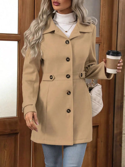 Button Up Long Sleeve Outerwear Camel