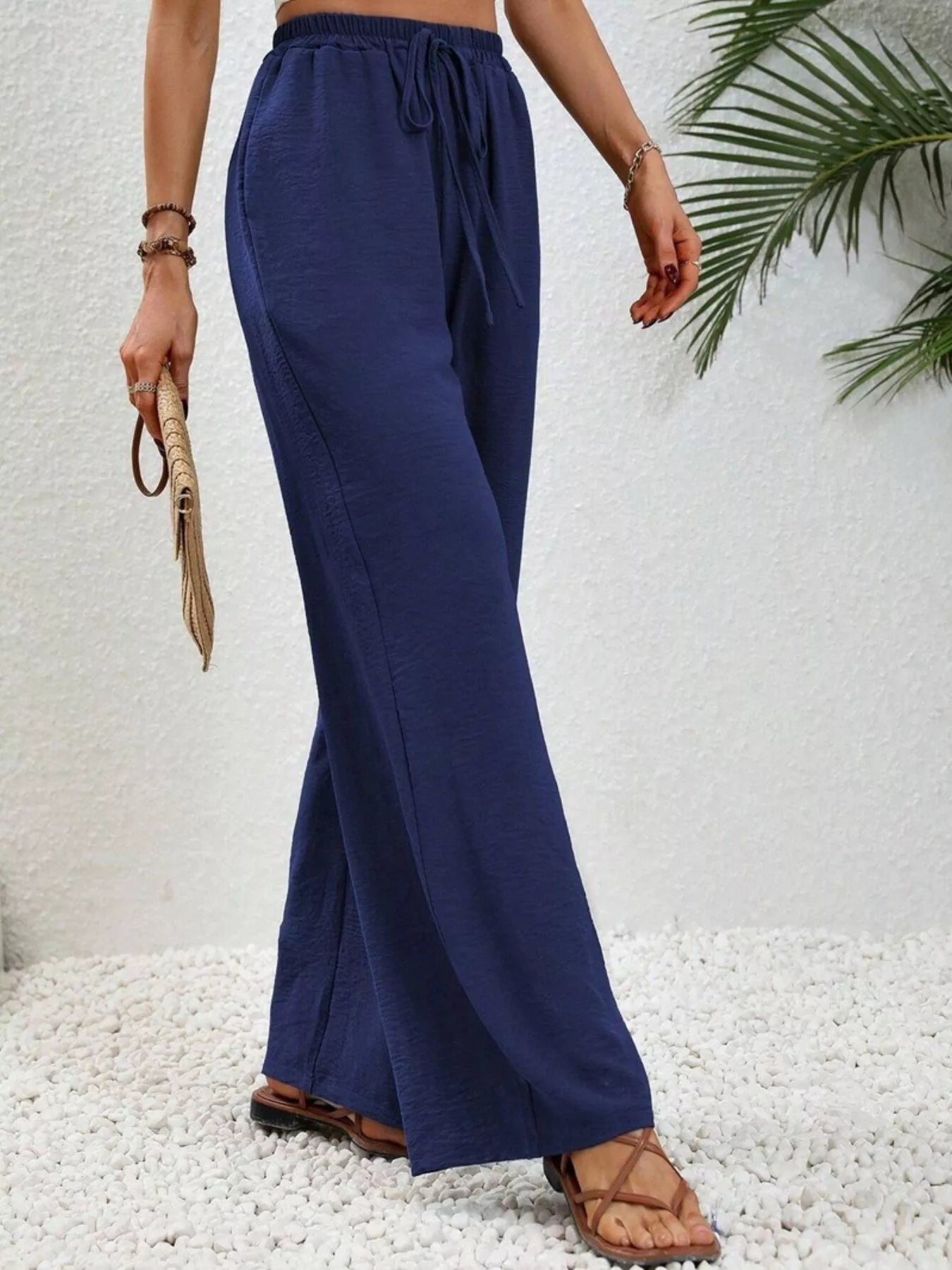 Casual Drawstring Wide Leg Pants