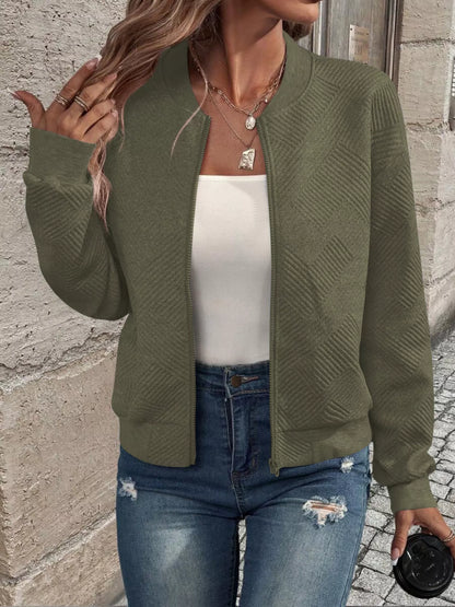 Texture Zip-Up Bomber Jacket