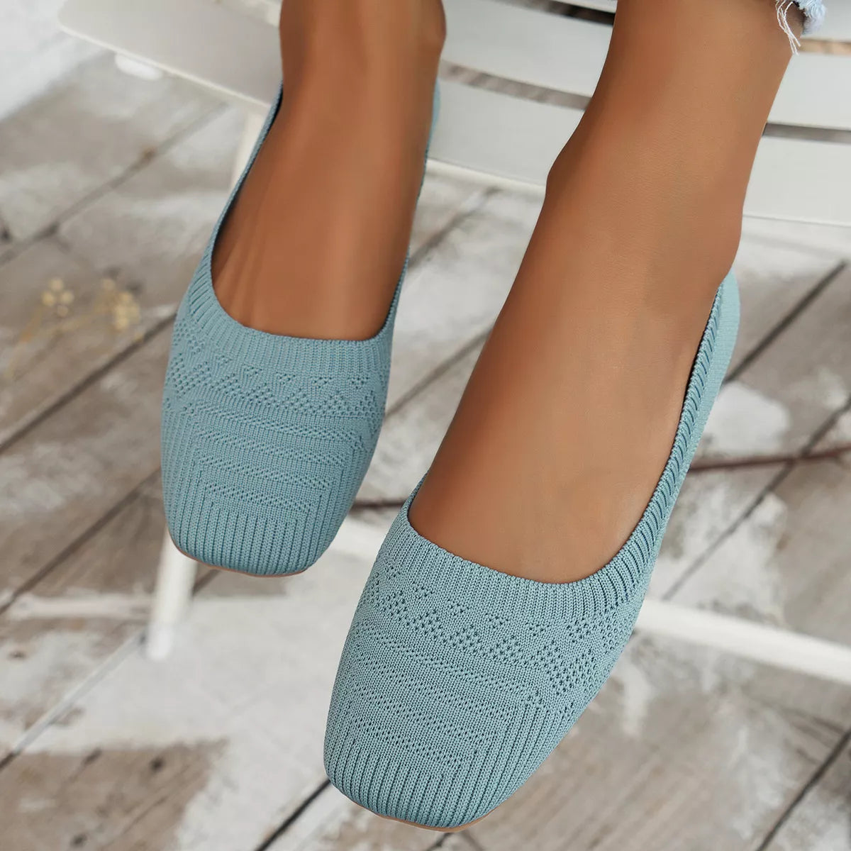Square Toe Slip-Ons Sky Blue