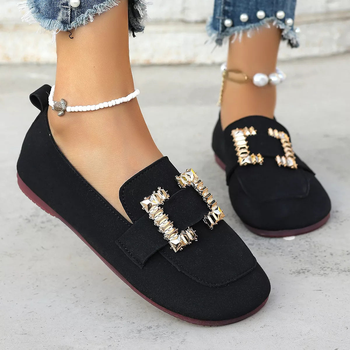 Decor Buckle Round Toe Slip-On