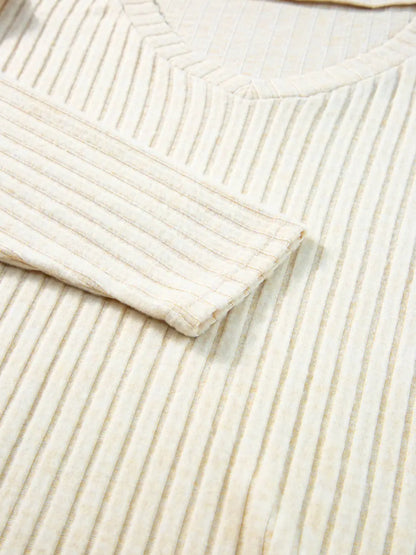 Ribbed Knit V-Neck Top and Pants Lounge Set