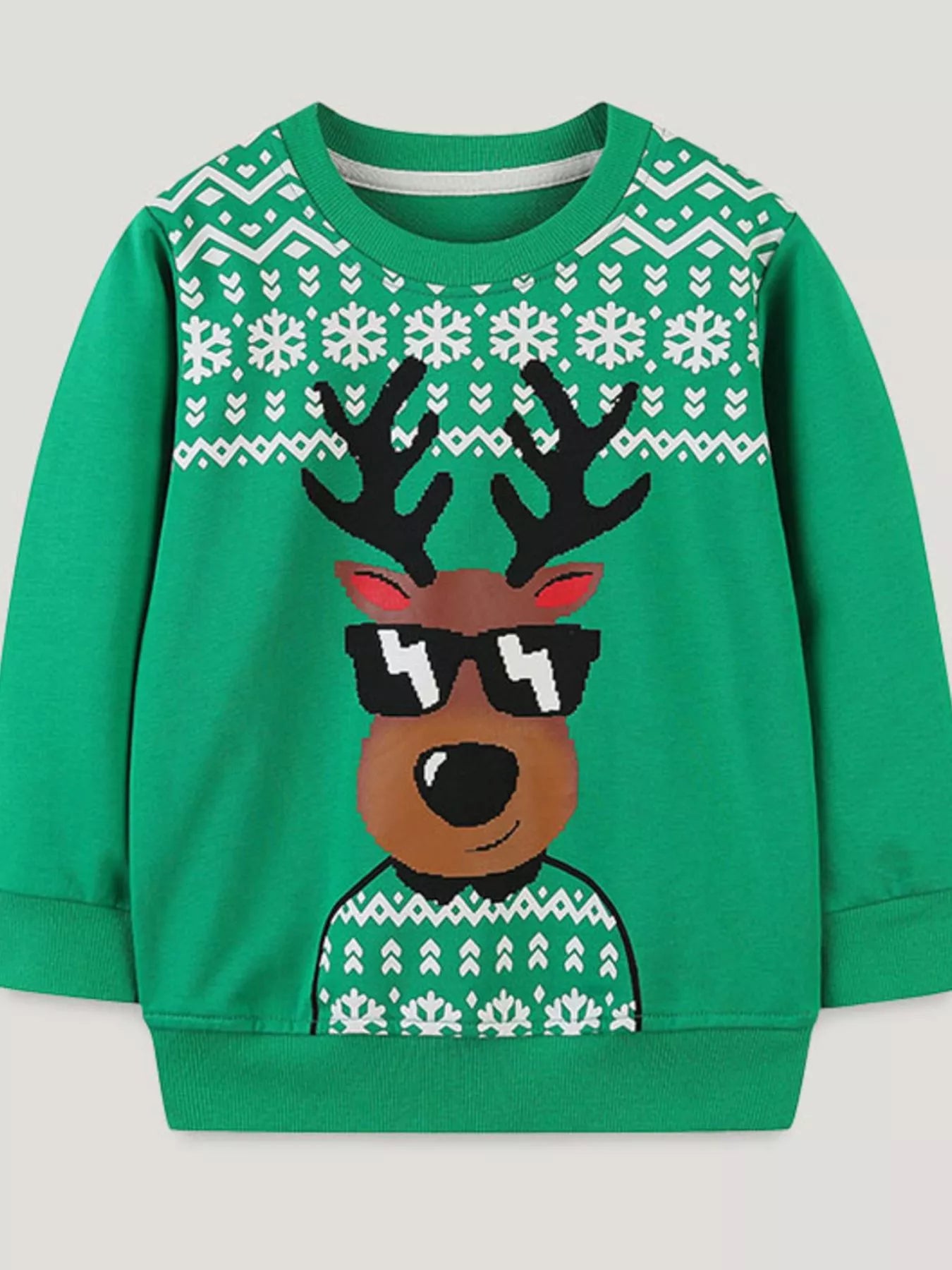 Children's Reindeer Graphic Christmas Sweatshirt Dark Green