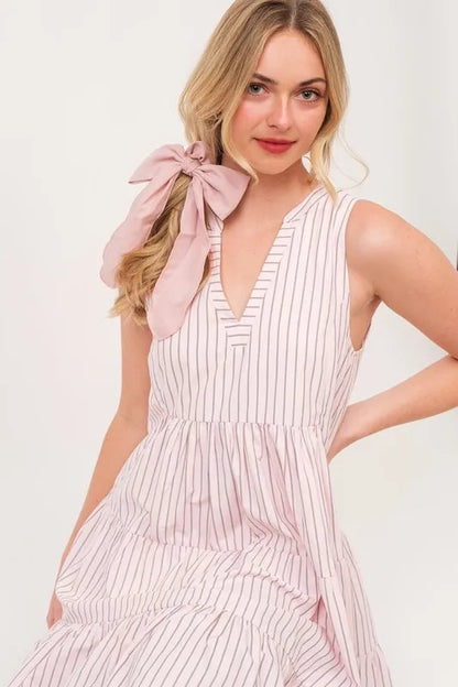 Lime 'N' Chili Striped Sleeveless V-Neck Tiered Dress