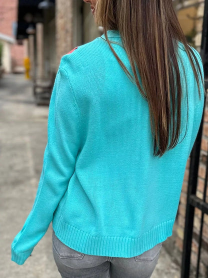 Nutcracker Ribbed Hem V-Neck Cardigan