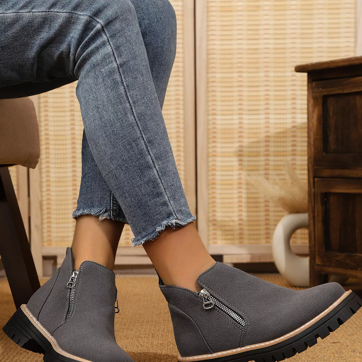 Ankle Boots with Zipper Accent