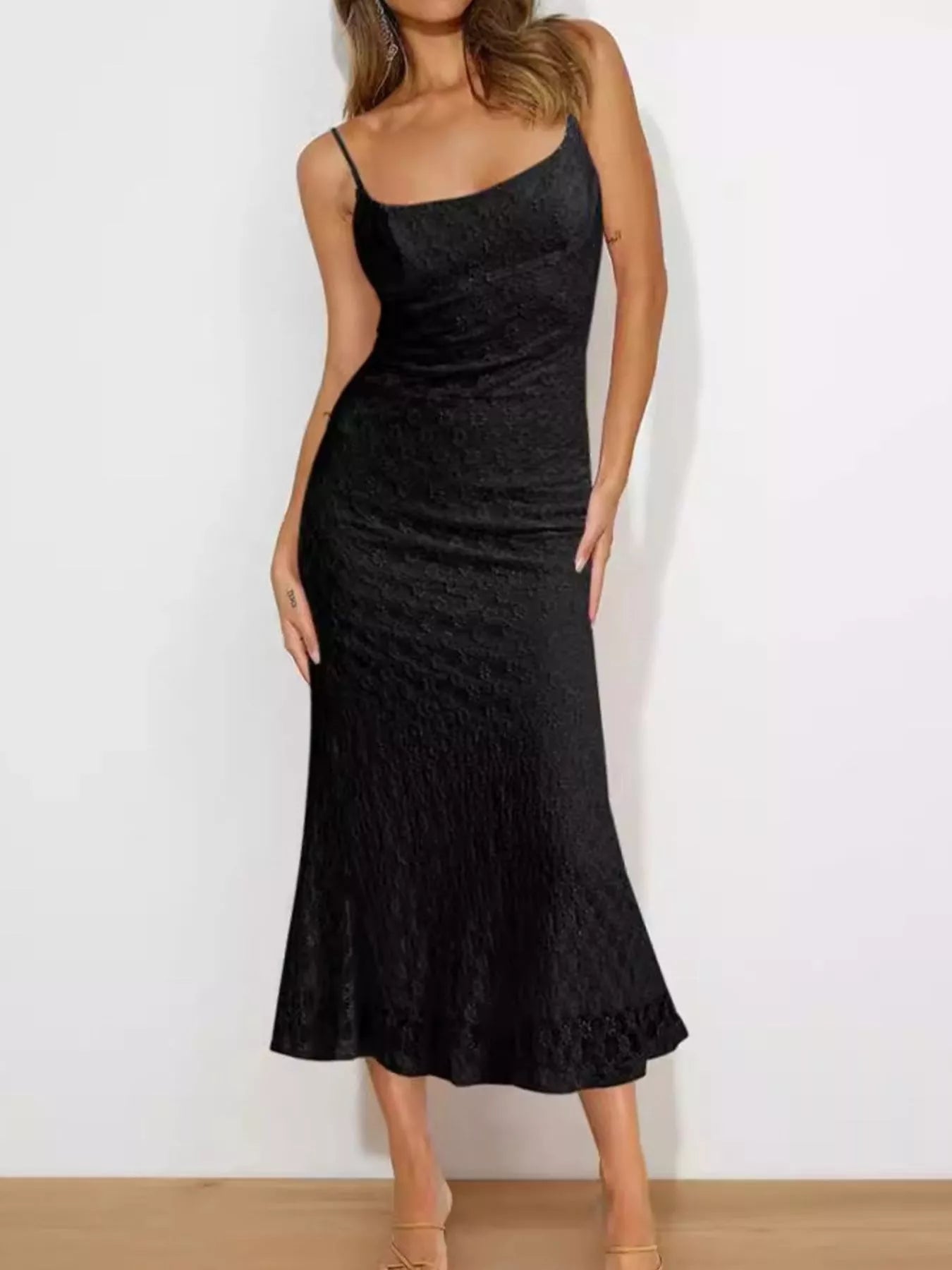 Scoop Neck Midi Cami Dress Black