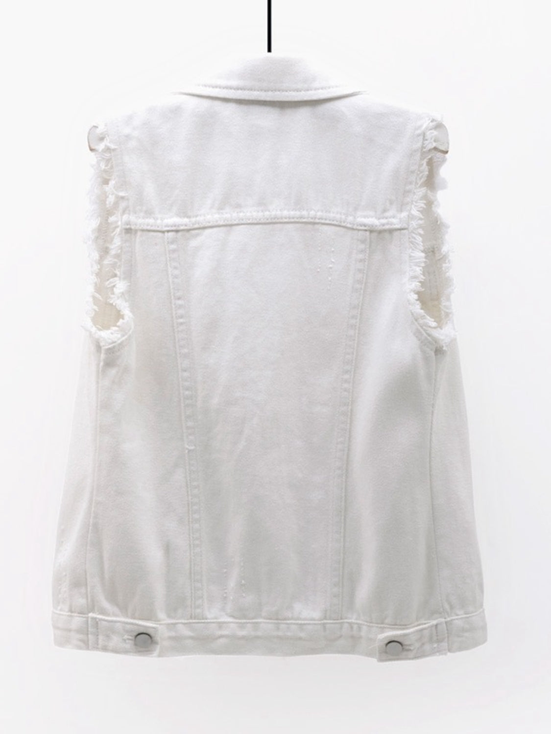 Full Size Button Down Raw Hem Sleeveless Denim Jacket Plus Size