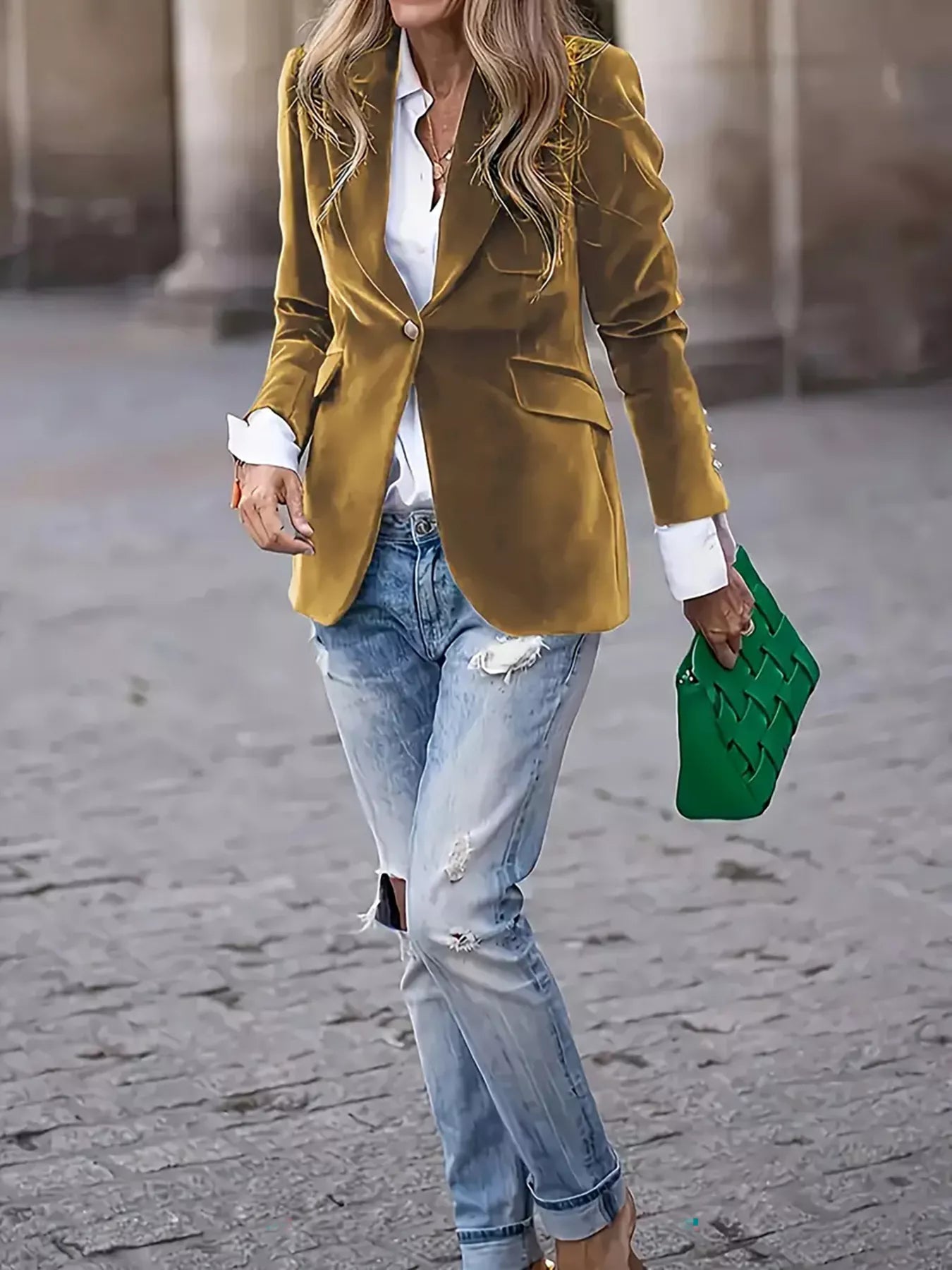 One Button Long Sleeve Blazer