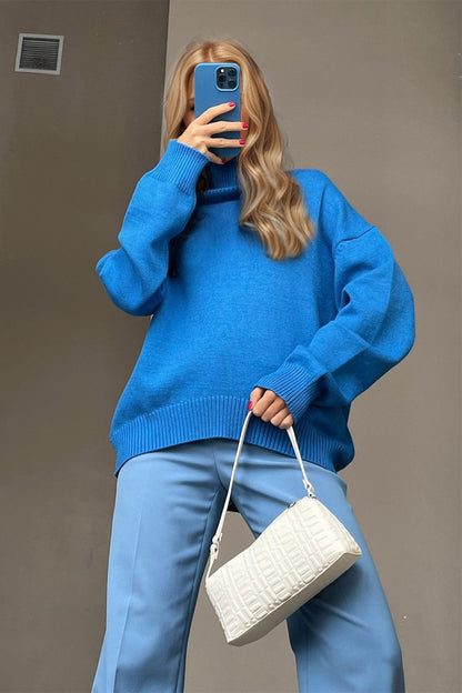 Back To School Sweater - Basic Bae Turtleneck Dropped Shoulder Long Sleeve Sweater