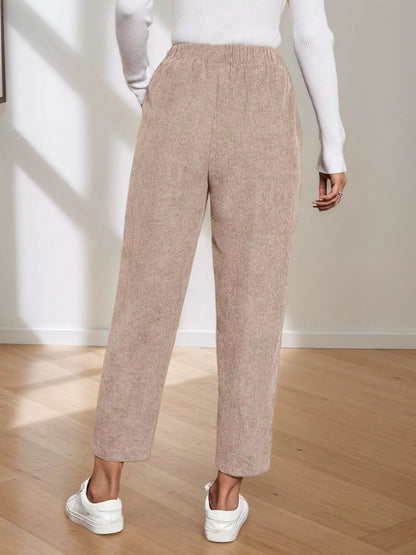 Corduroy Elastic Waist Cropped Pants