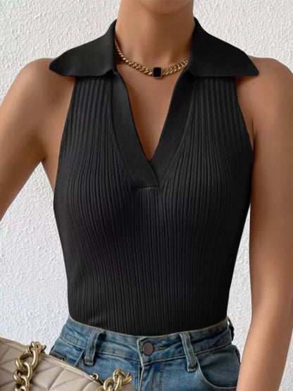 Polo Collar Sleeveless Tank Black